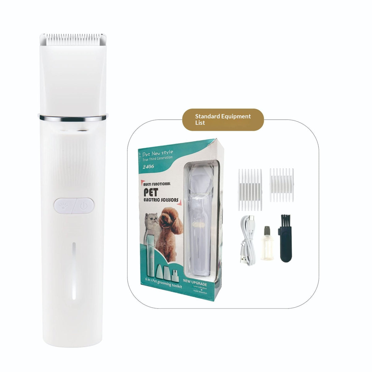 High-power cordless pet hair clipper with attachment kit