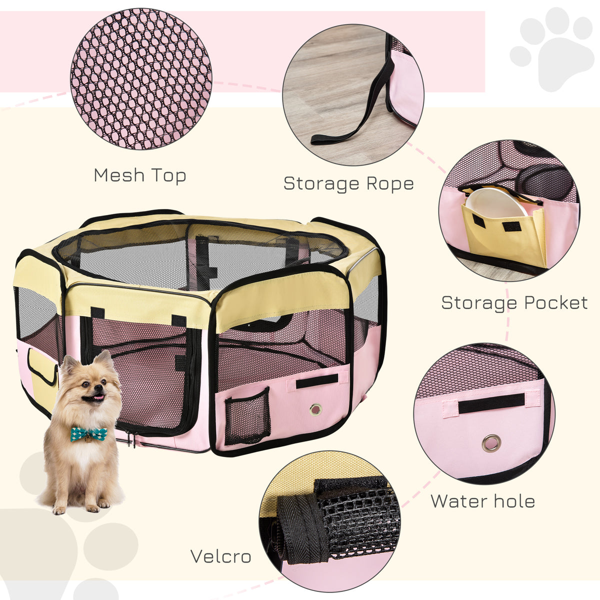 Pink fabric pet playpen, whelping box 90x41cm