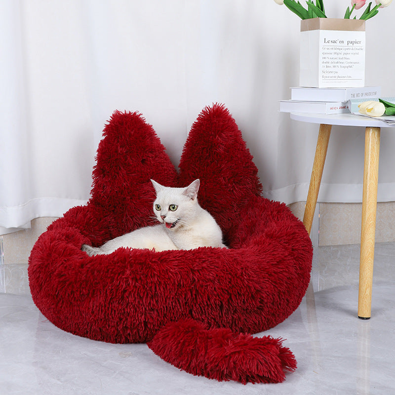 Long plush winter nest, warm dog & cat kennel bed – alternate view