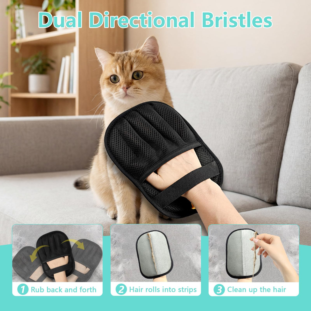 Electrostatic pet hair removal glove – alternate view