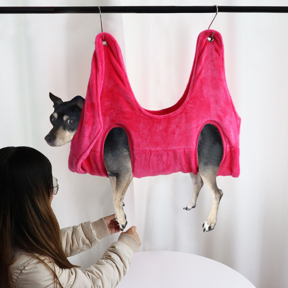 Pet grooming hammock, easy solo nail trims