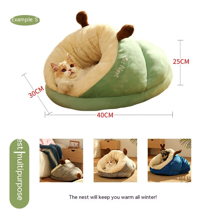 Winter pet slipper bed, cozy small nest – alternate view