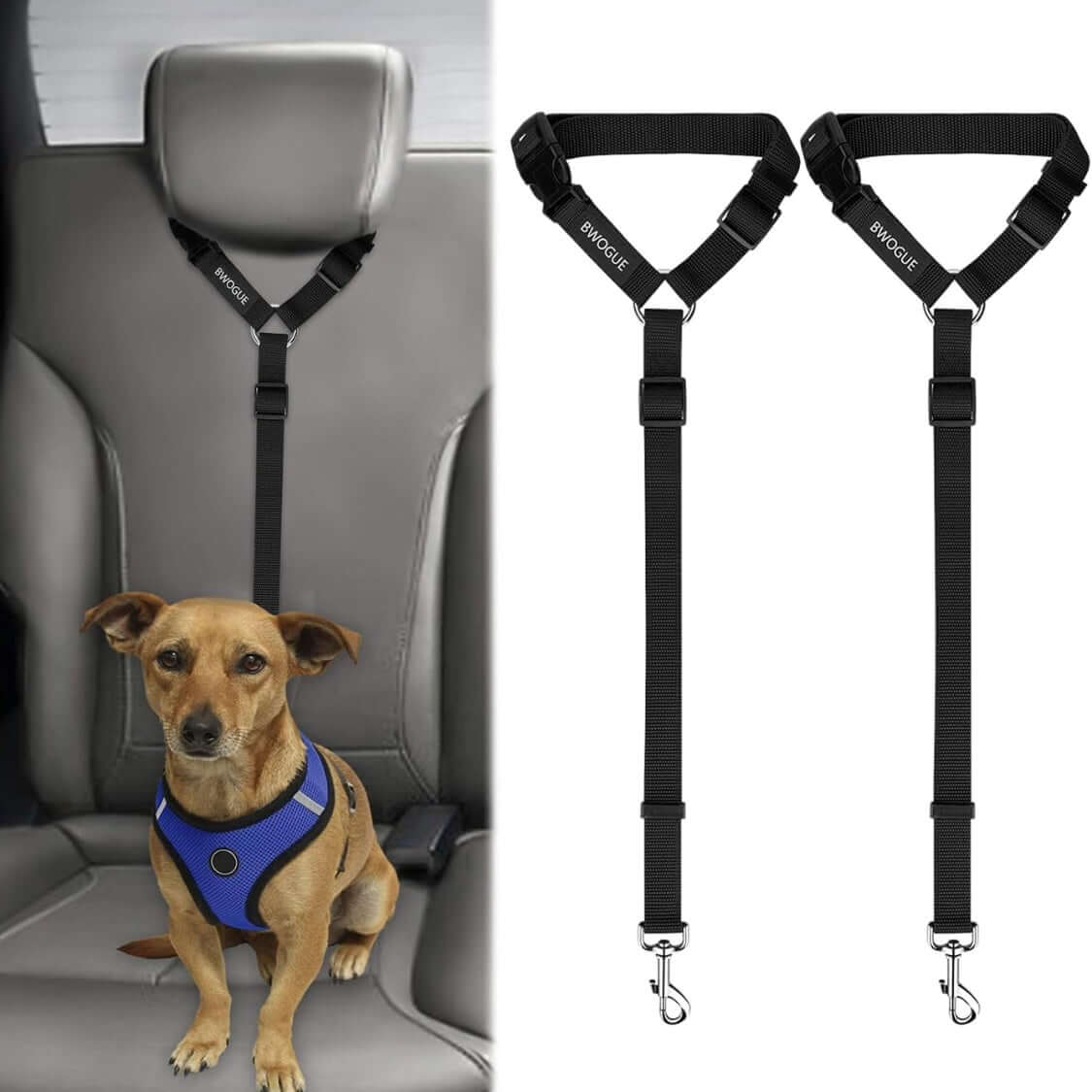Dog car seat belt 2-pack, headrest restraint