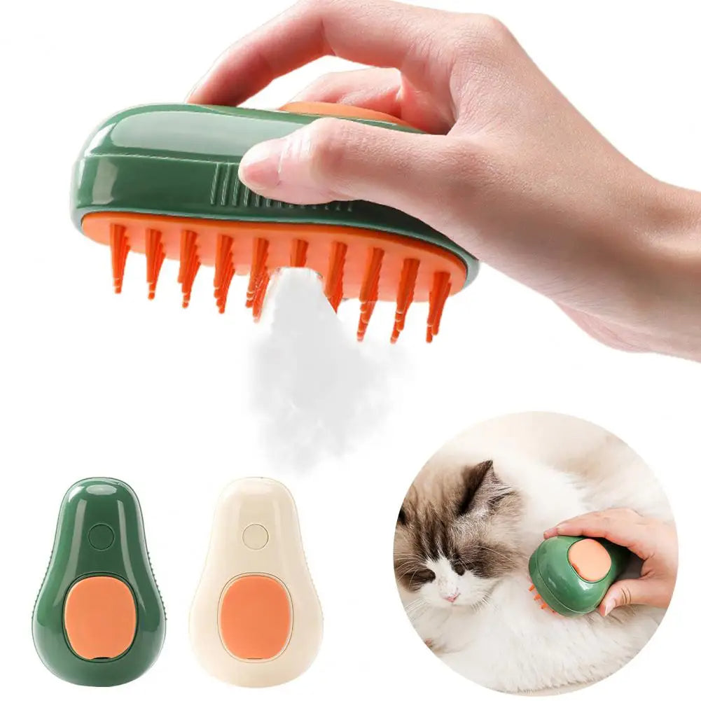Electric self-cleaning steam grooming brush for cats and dogs