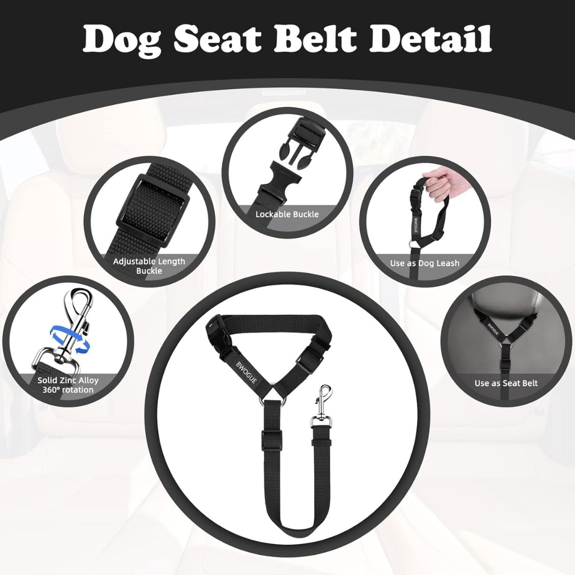Dog car seat belt 2-pack, headrest restraint – alternate view