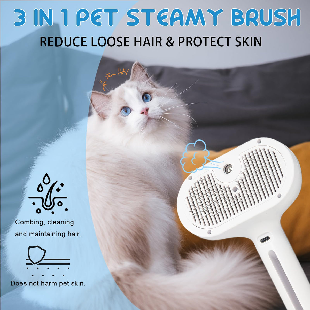 Cool mist pet brush, 3-in-1 self-cleaning grooming brush – alternate view