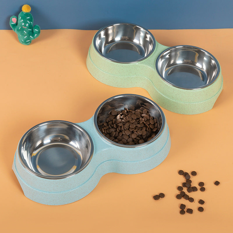 Double steel pet bowl, food & water feeder – alternate view