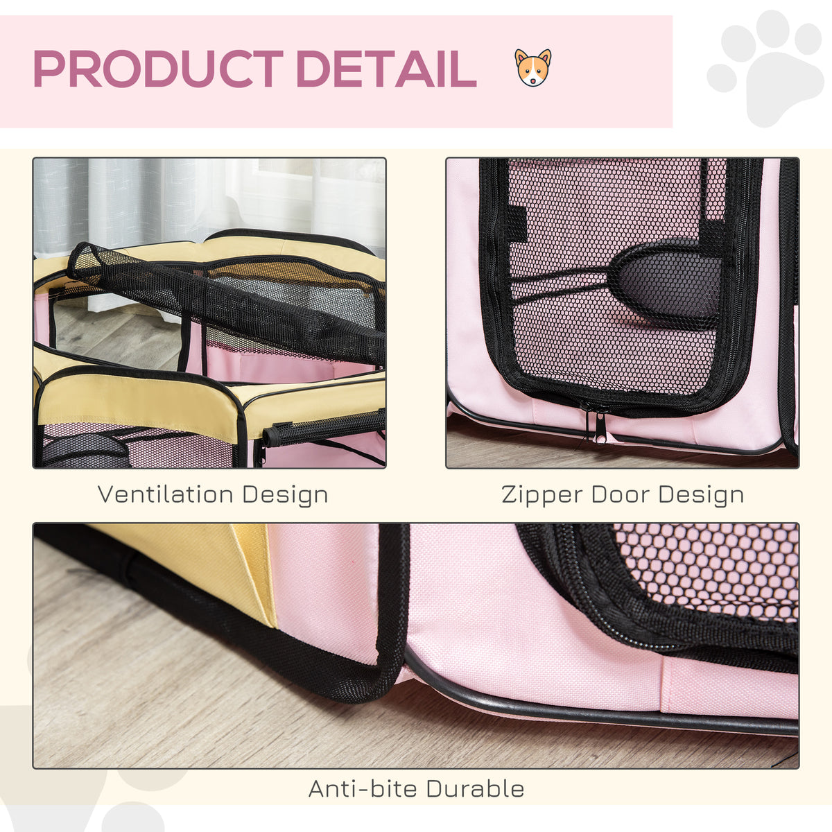 Pink fabric pet playpen, whelping box 90x41cm – alternate view