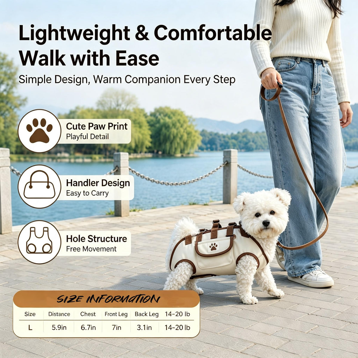 Hands-free dog carrier bag, purse & leash – alternate view