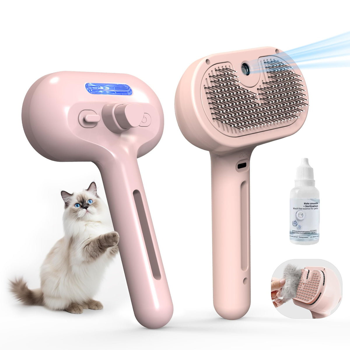 Cool mist pet brush, 3-in-1 self-cleaning grooming brush – alternate view