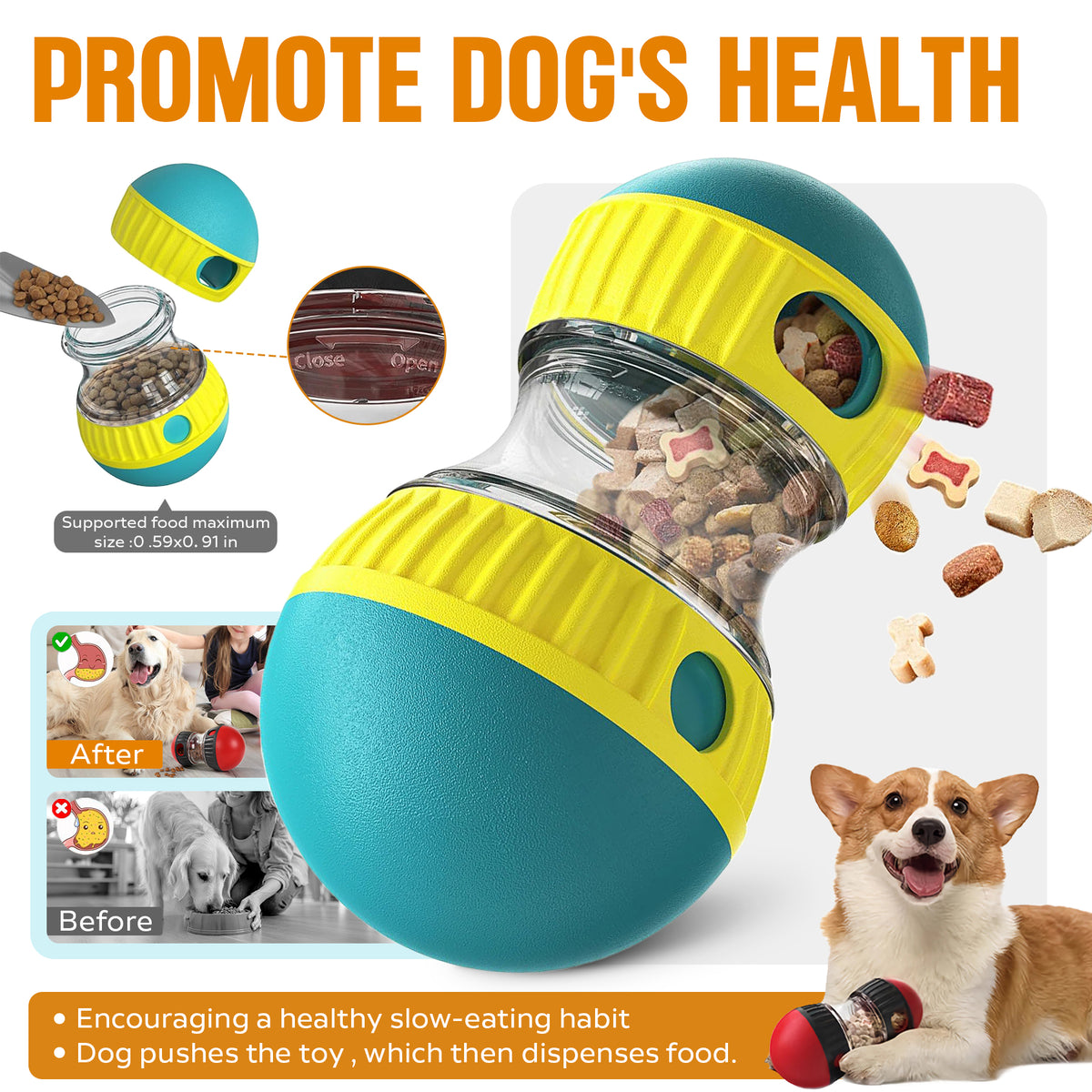 Treat dispensing ball, tough dog enrichment toy – alternate view