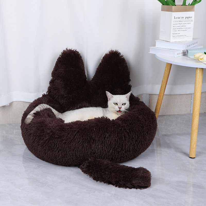 Long plush winter nest, warm dog & cat kennel bed – alternate view