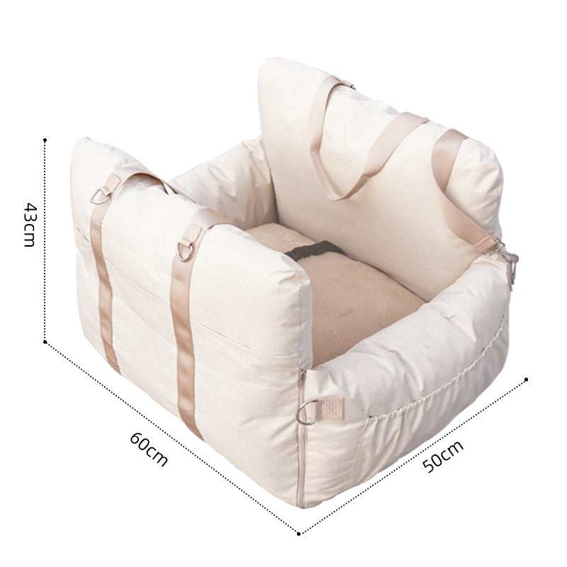 Linen front car seat dog bed – alternate view