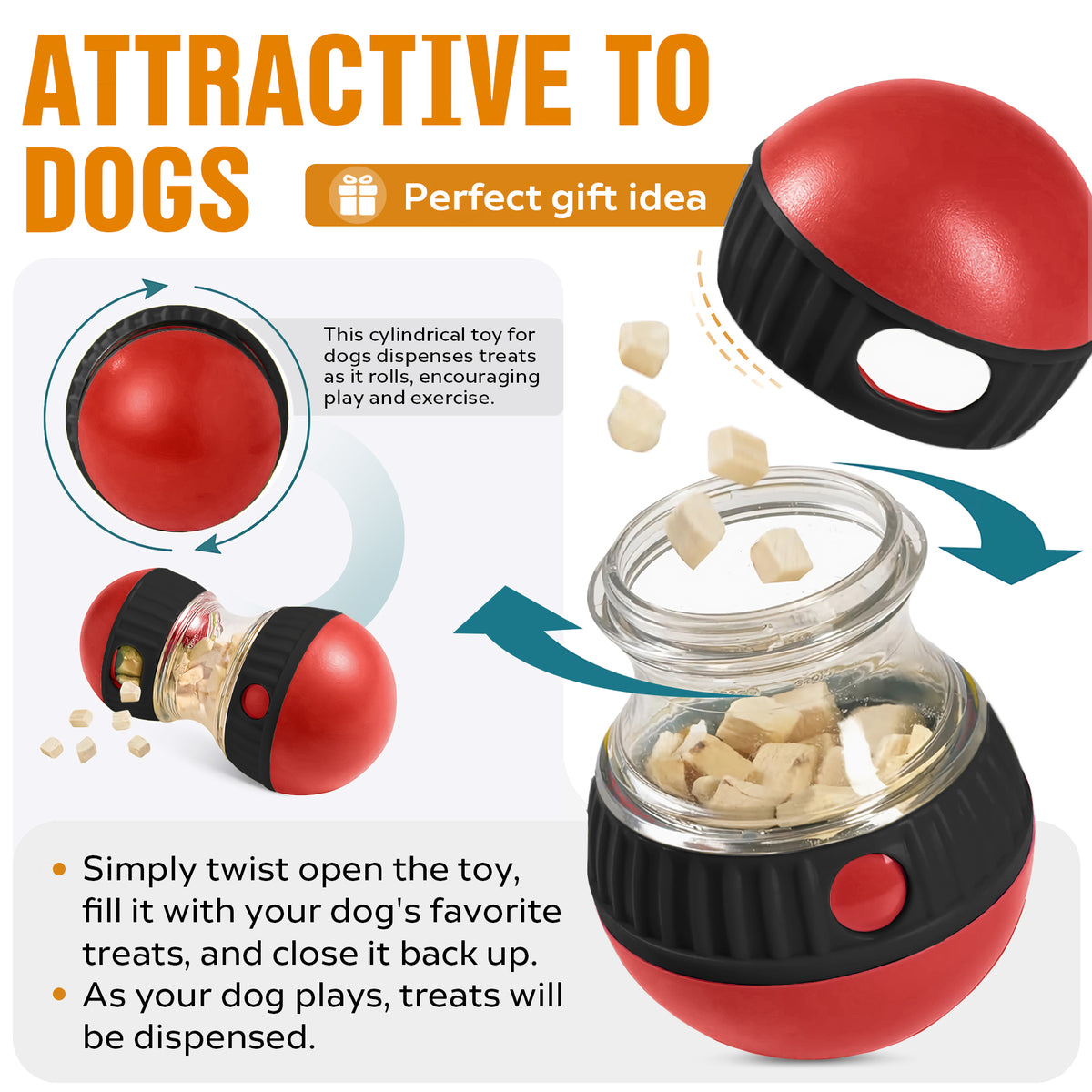 Treat dispensing ball, tough dog enrichment toy – alternate view