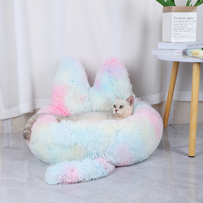 Long plush winter nest, warm dog & cat kennel bed – alternate view