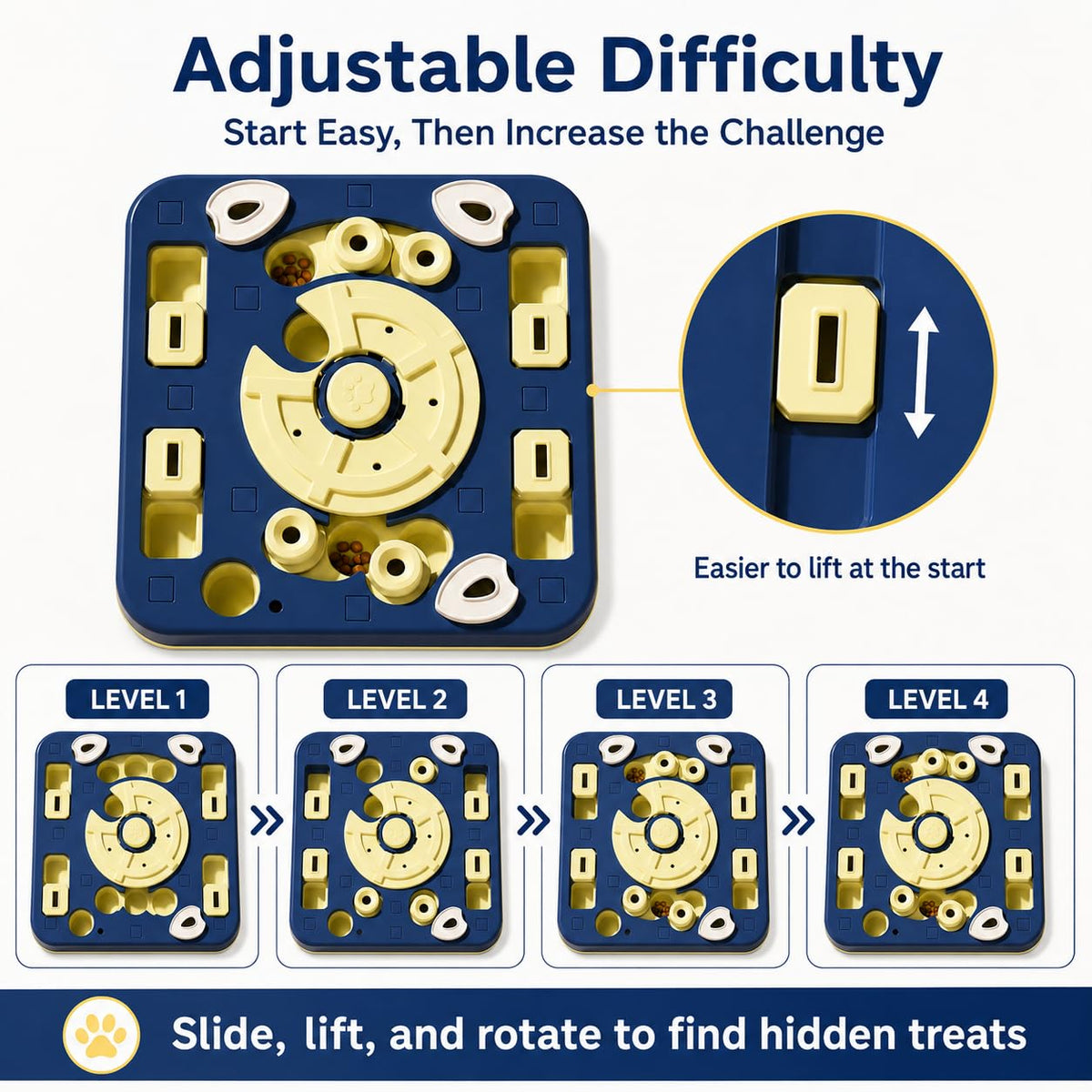 Adjustable pet puzzle toy, treat enrichment – alternate view