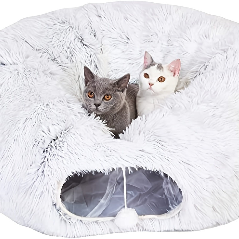 Cat tunnel nest, warm plush 2-in-1 design – alternate view