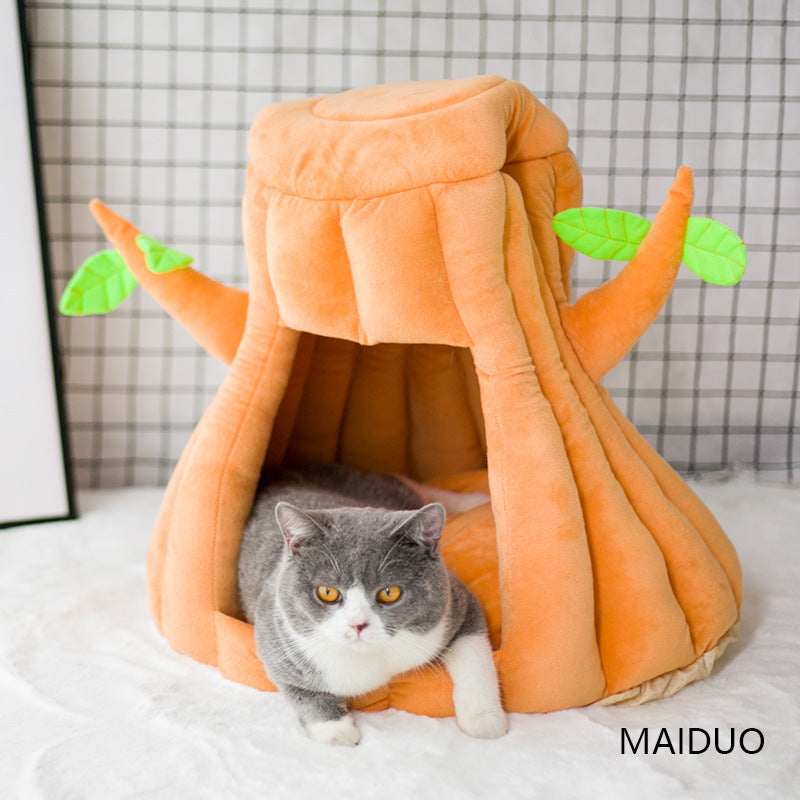 Enclosed cat house bed, cozy plush hideaway – alternate view