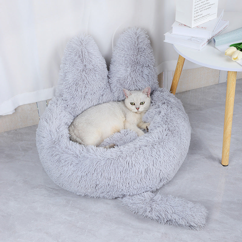 Long plush winter nest, warm dog & cat kennel bed – alternate view