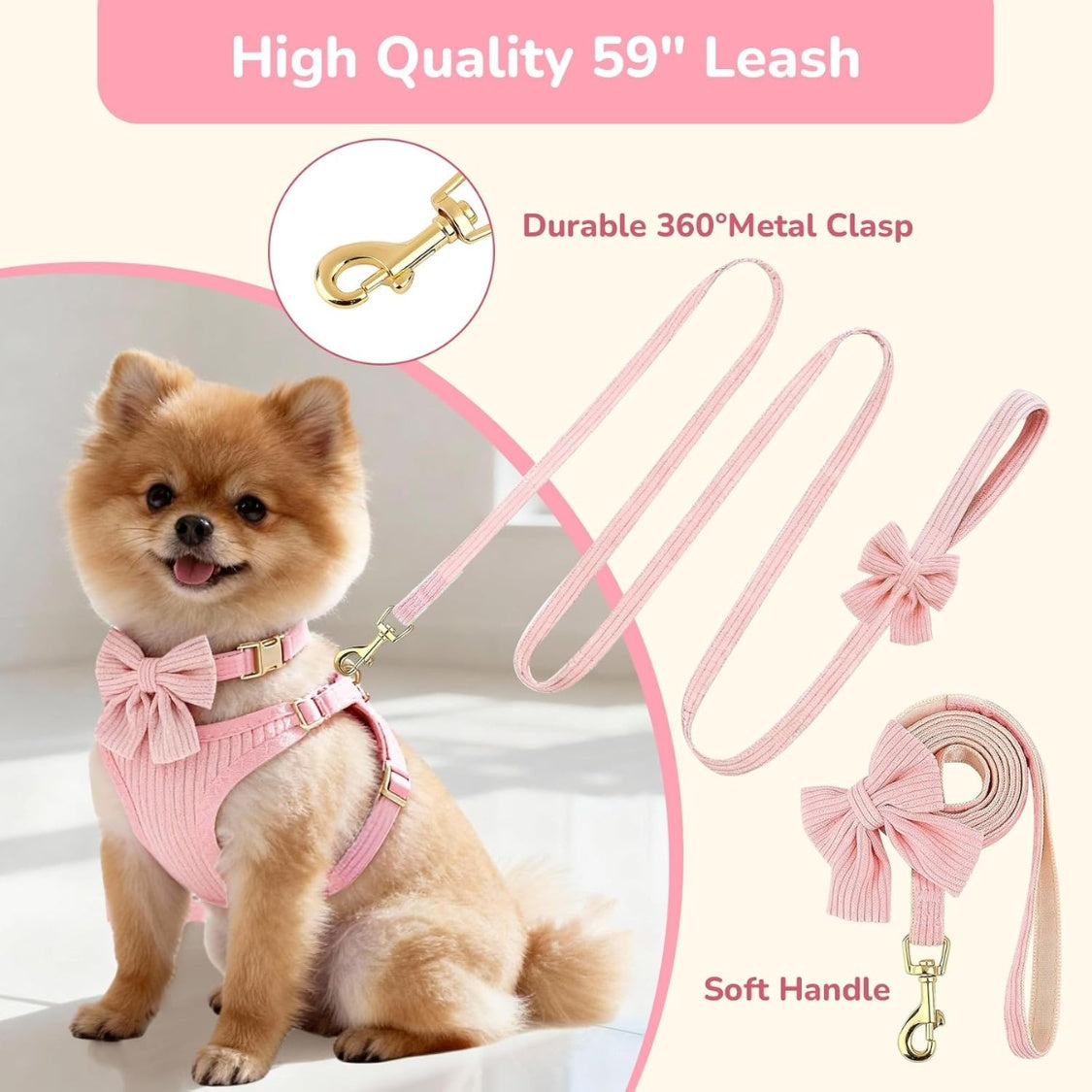 Small dog harness set, no-pull with bowtie – alternate view
