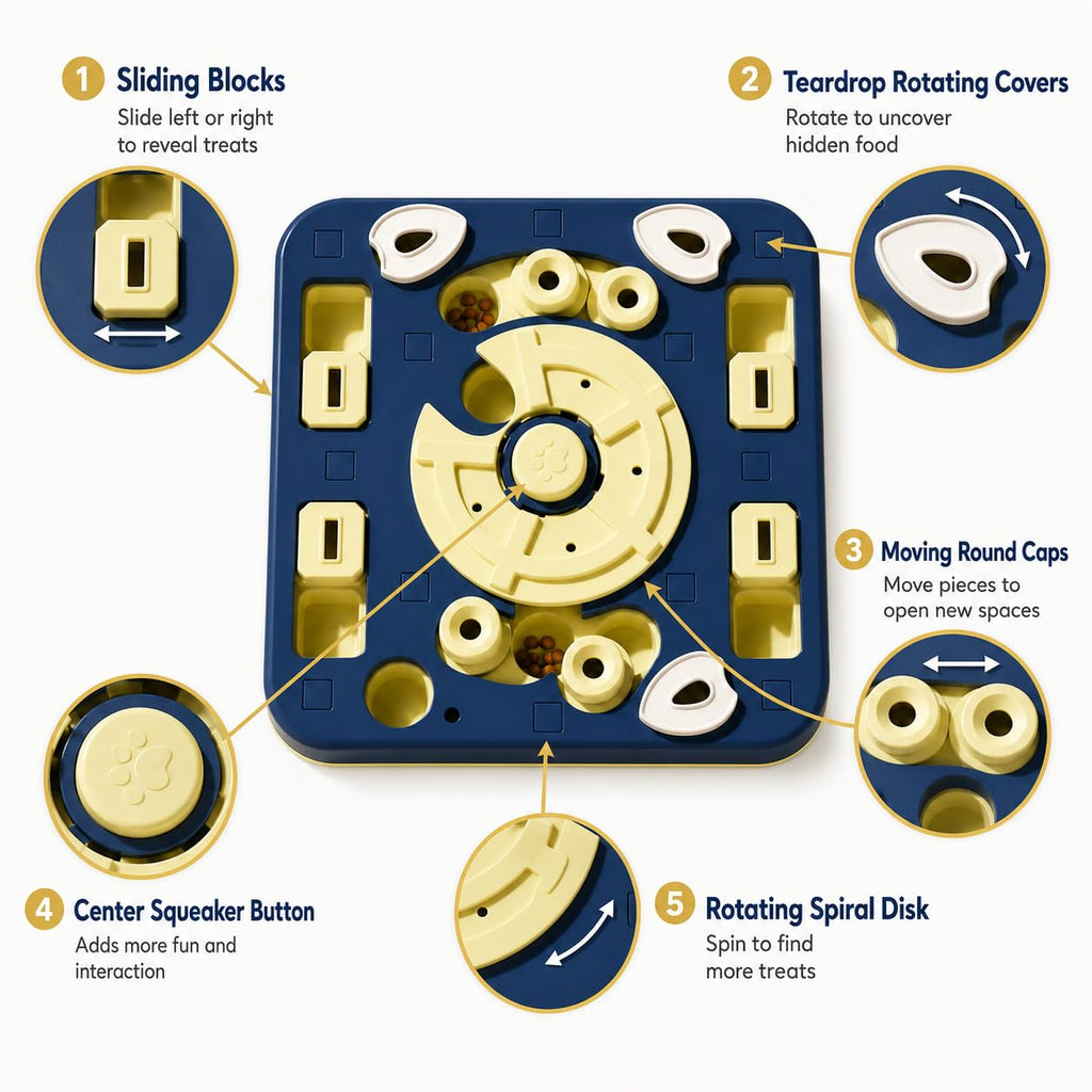 Adjustable pet puzzle toy, treat enrichment – alternate view