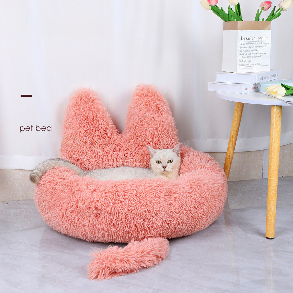 Long plush winter nest, warm dog & cat kennel bed – alternate view