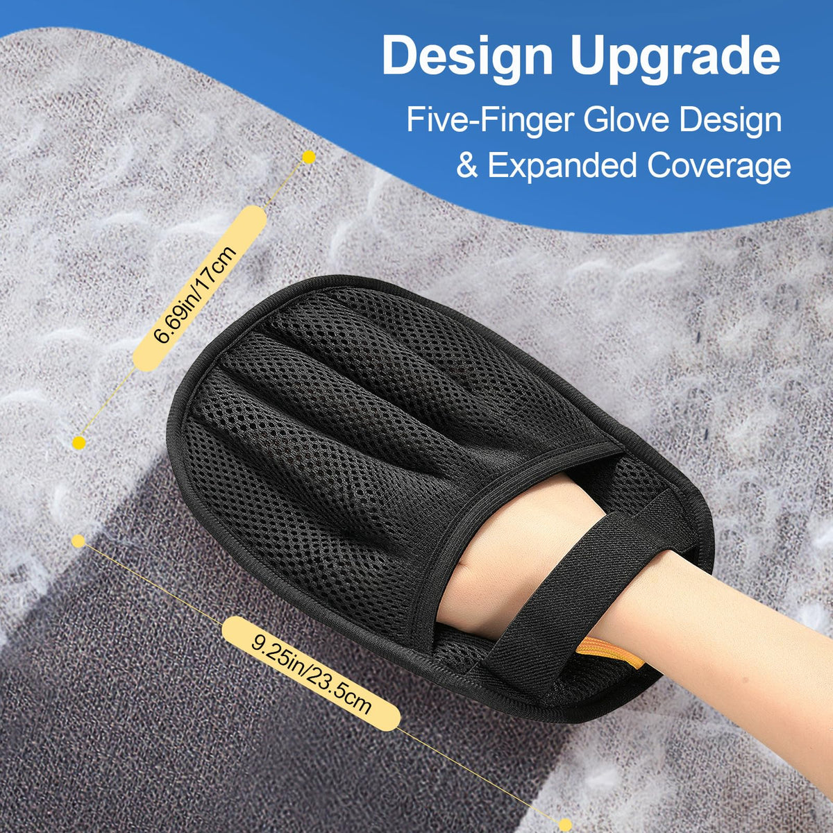 Five-finger pet hair removal glove – alternate view
