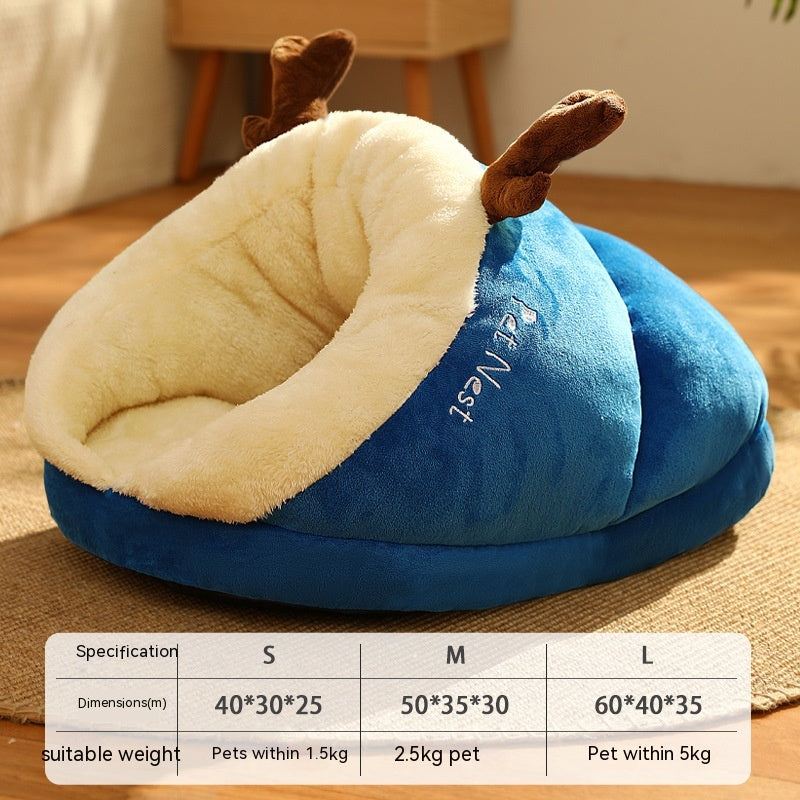 Winter pet slipper bed, cozy small nest – alternate view