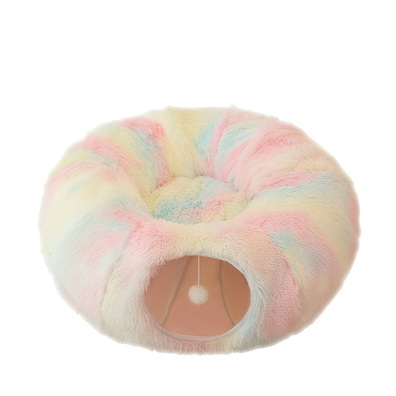 Cat tunnel nest, warm plush 2-in-1 design – alternate view