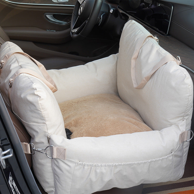 Linen front car seat dog bed – alternate view