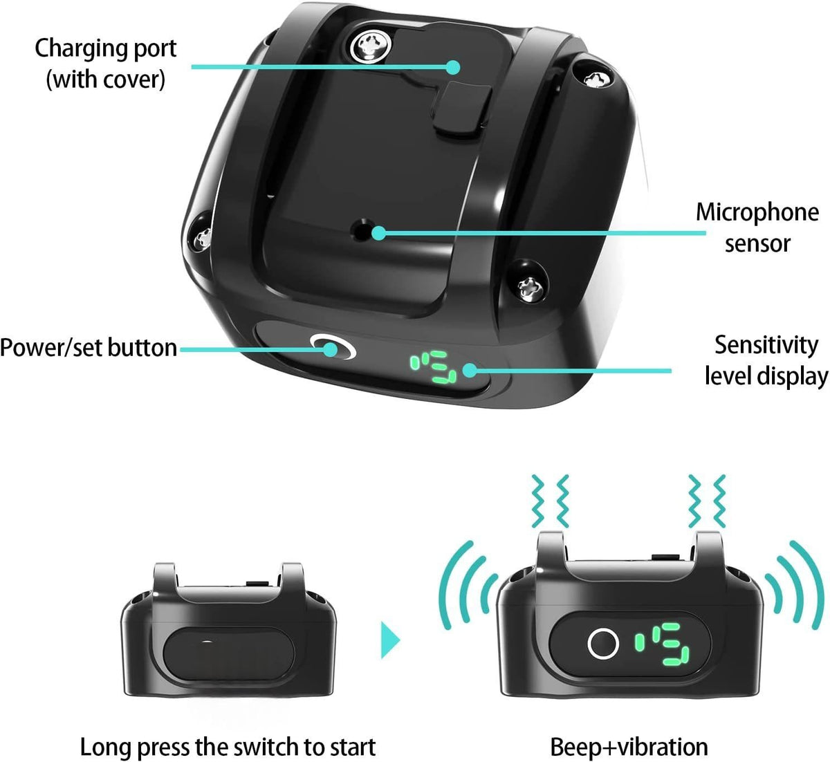 Smart anti-bark vibration dog collar – alternate view