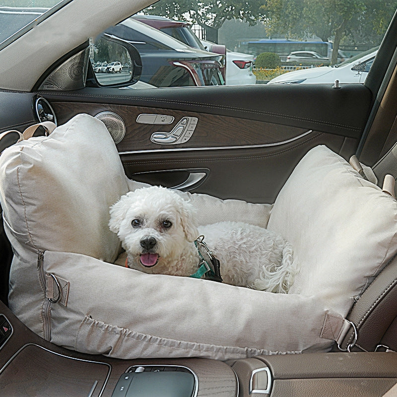 Linen front car seat dog bed – alternate view
