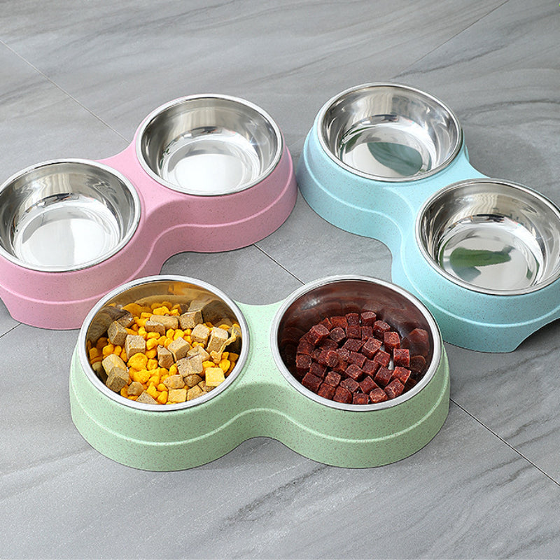 Double steel pet bowl, food & water feeder
