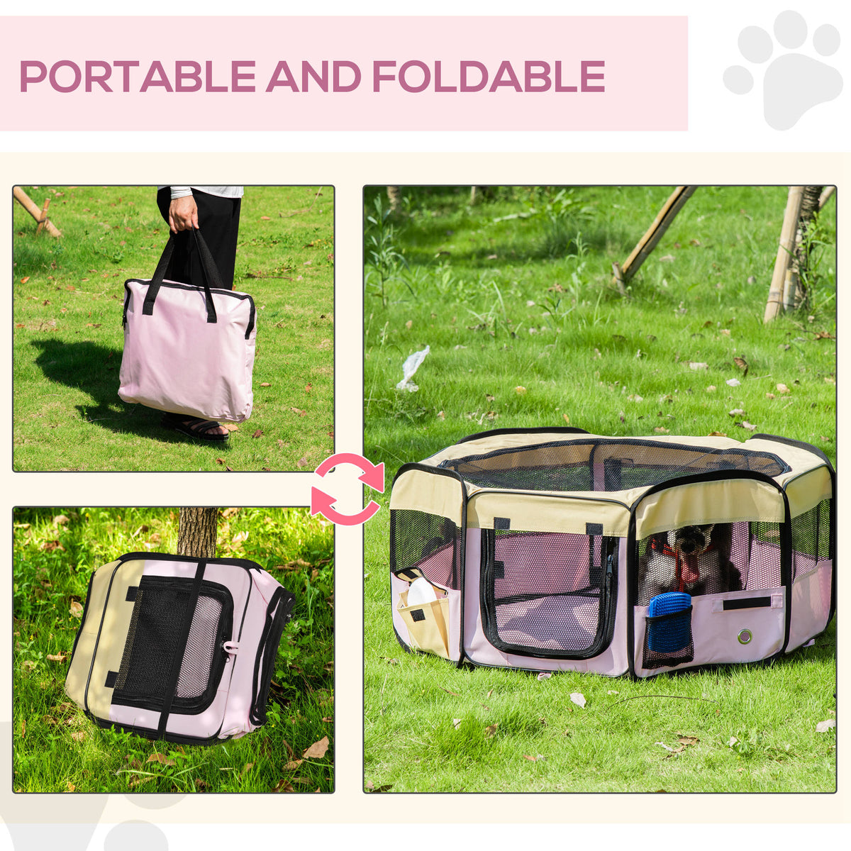 Pink fabric pet playpen, whelping box 90x41cm – alternate view