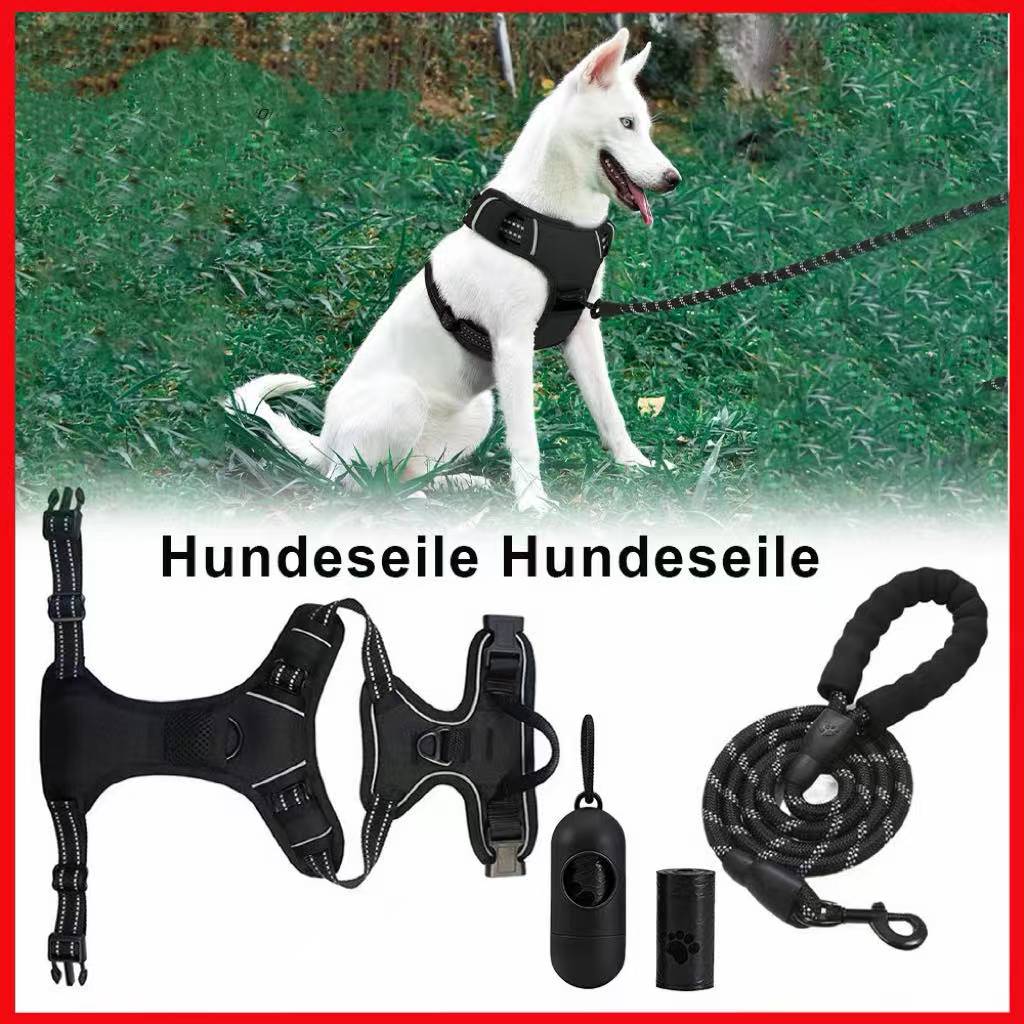 No-pull dog harness, poop bag dispenser set