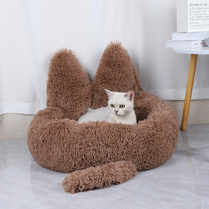 Long plush winter nest, warm dog & cat kennel bed – alternate view
