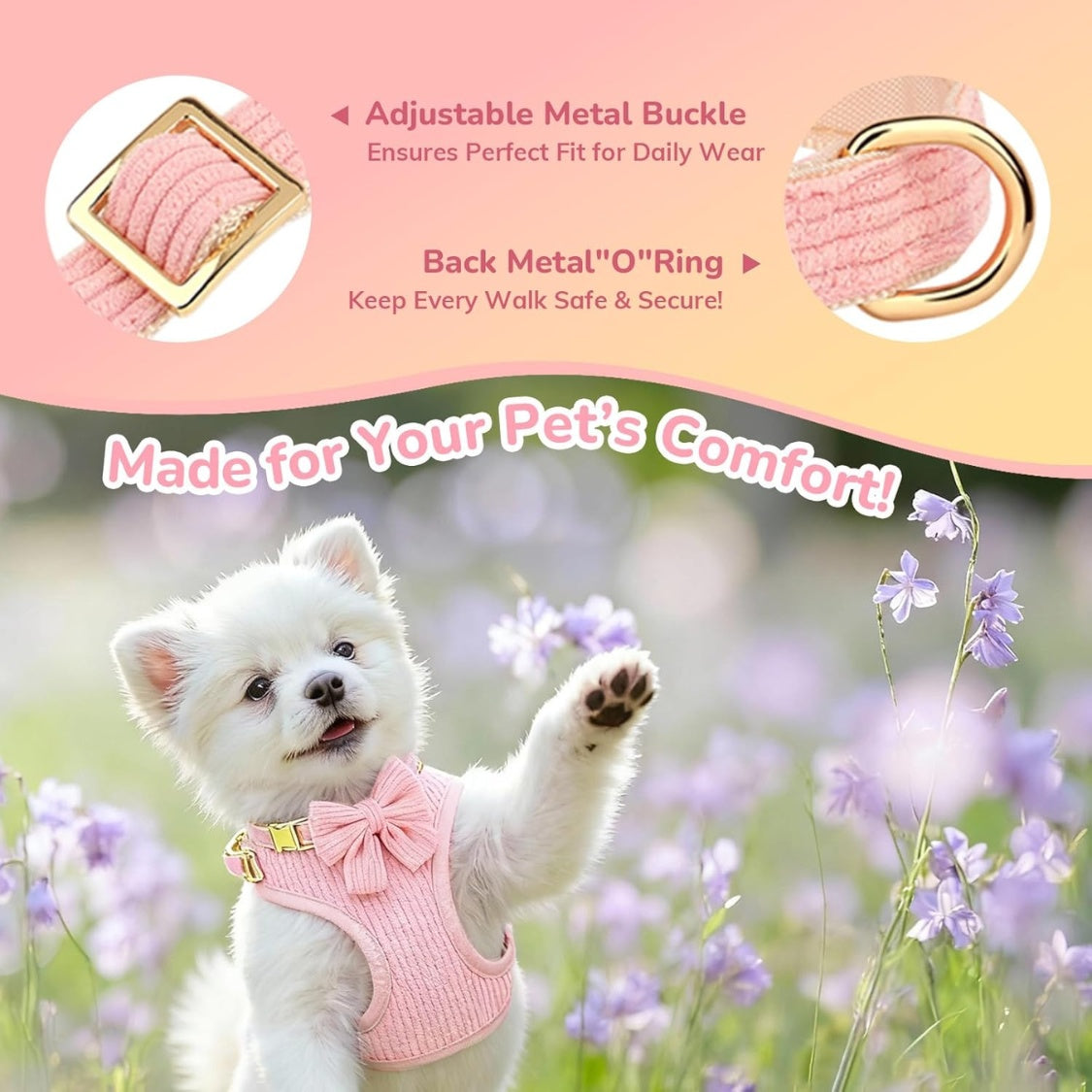 Small dog harness set, no-pull with bowtie – alternate view