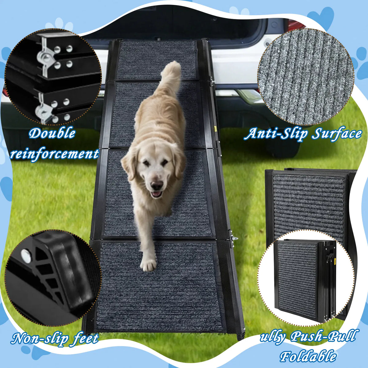 Folding dog car ramp, non-slip, 71in – alternate view