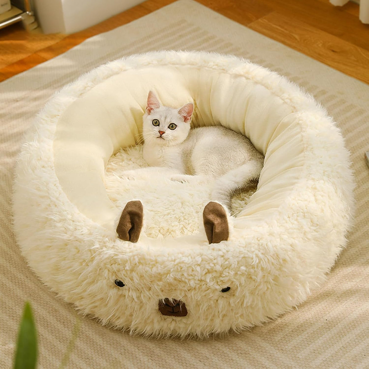 Alpaca plush pet bed, washable, anti-slip