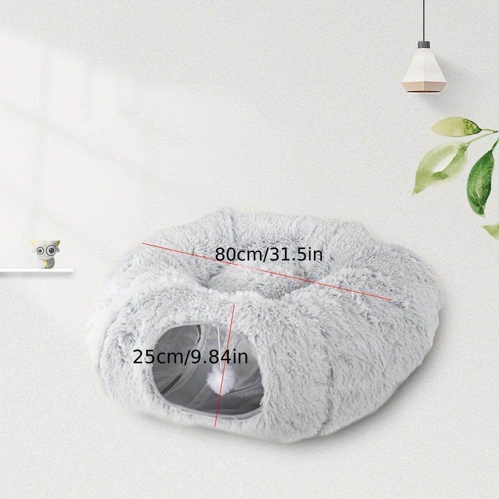 Cat tunnel nest, warm plush 2-in-1 design – alternate view
