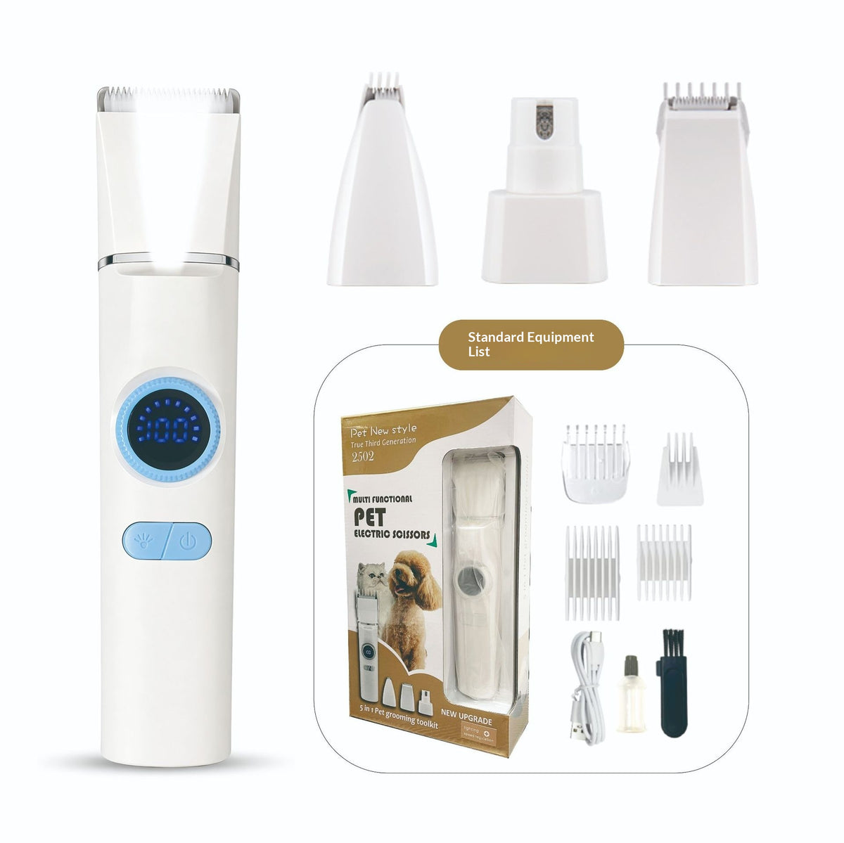 Pet clipper with digital display, grooming kit – alternate view