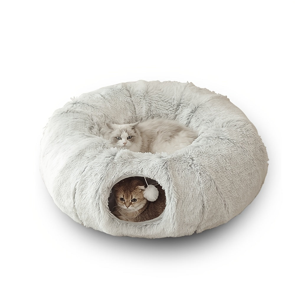 Cat tunnel nest, warm plush 2-in-1 design