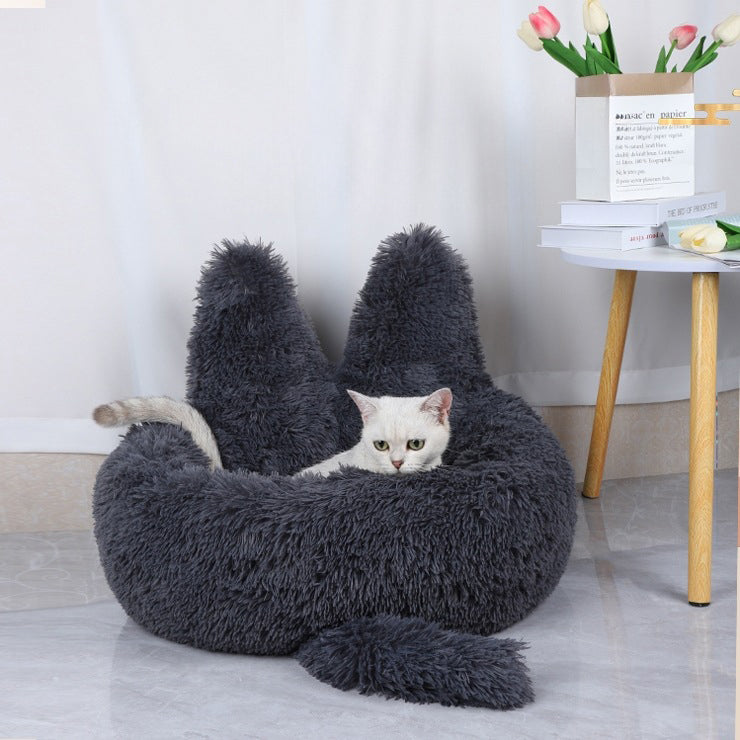 Long plush winter nest, warm dog & cat kennel bed – alternate view