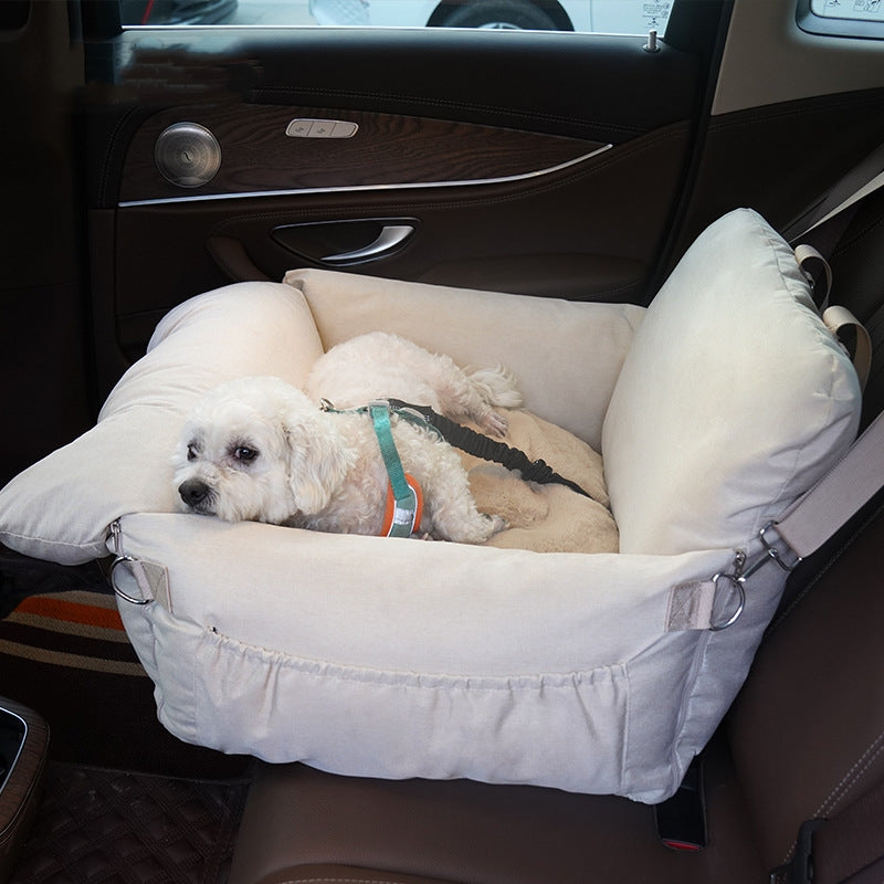 Linen front car seat dog bed