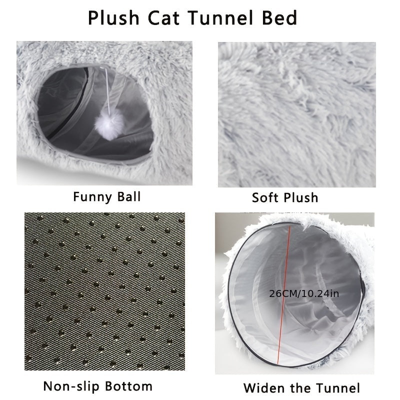 Cat tunnel nest, warm plush 2-in-1 design – alternate view