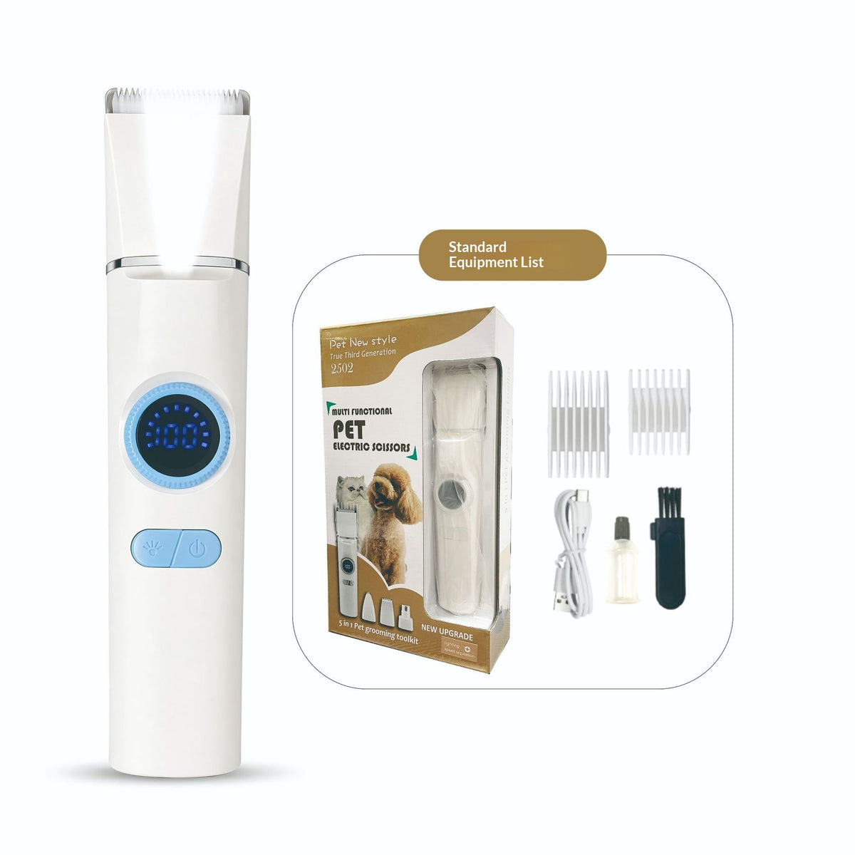 Pet clipper with digital display, grooming kit – alternate view