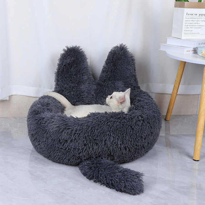 Long plush winter nest, warm dog & cat kennel bed – alternate view
