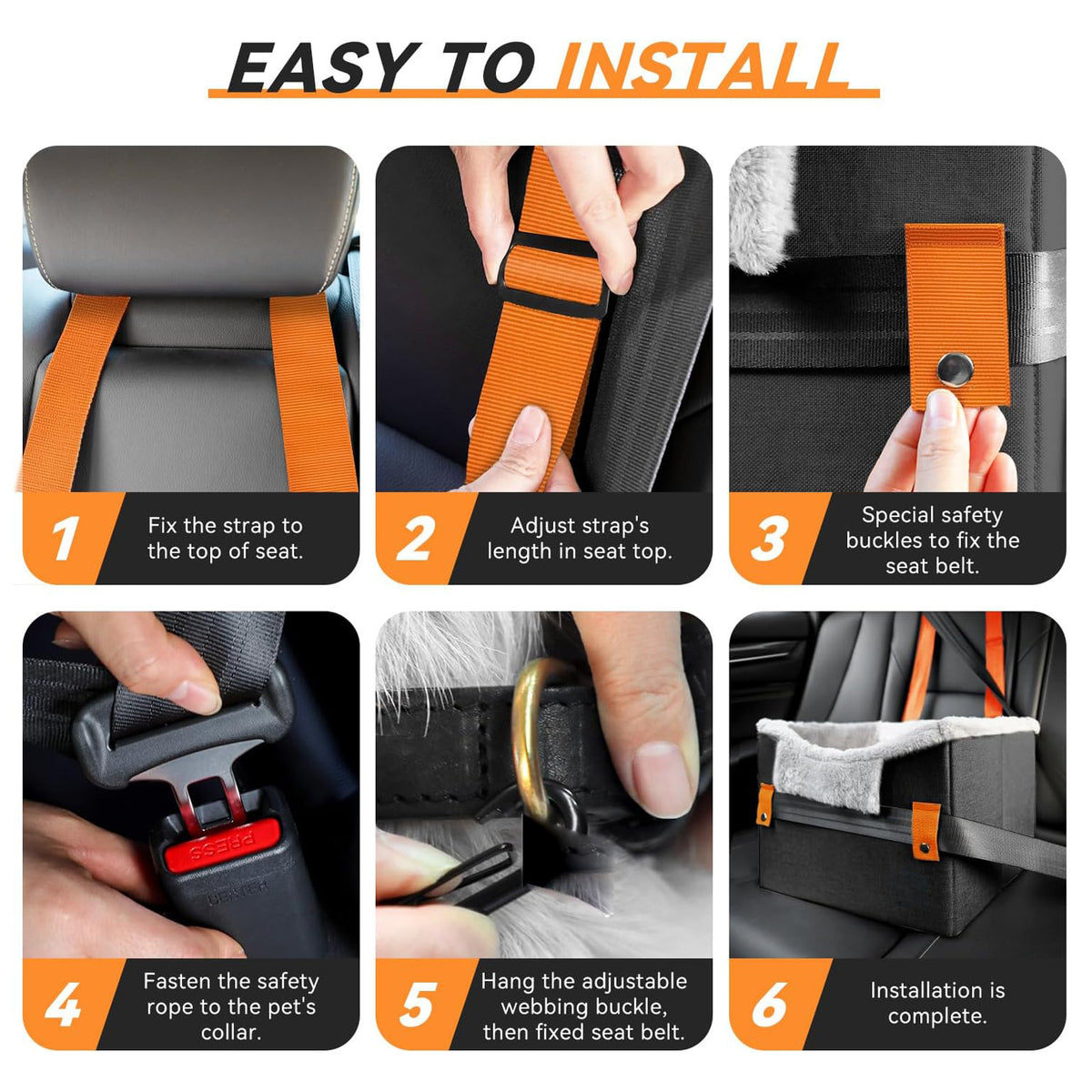 Portable dog booster car seat, clip-on leash – alternate view
