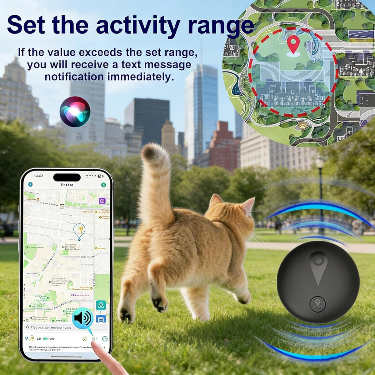 GPS dog tracker, no monthly fee, Apple Find My – alternate view