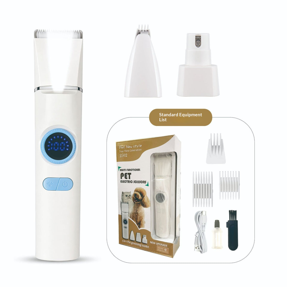 Pet clipper with digital display, grooming kit – alternate view